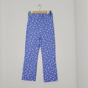 Zara Blue Pants Daisy Print  Cropped High Waisted Cotton Blend Zipper XS NWOT